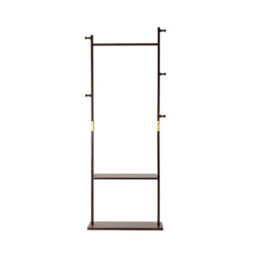 Living And Home Walnut Colour Rubberwood Freestanding Clothes Rack 5 Hooks Double Storage Shelves - thumbnail 2