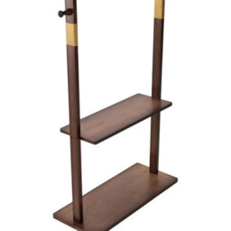 Living And Home Walnut Colour Rubberwood Freestanding Clothes Rack 5 Hooks Double Storage Shelves - thumbnail 5