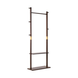 Living And Home Walnut Colour Rubberwood Freestanding Clothes Rack 5 Hooks Double Storage Shelves - thumbnail 4