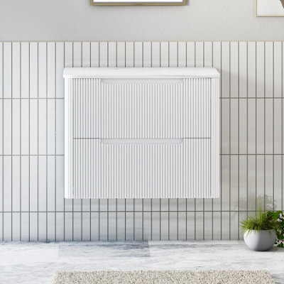 Royal Bathrooms Avenza 700mm Matt White Wall Hung Bathroom  Vanity Unit 2 Drawer Carrara White Undrilled Worktop & No Basin - image 1