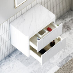 Royal Bathrooms Avenza 700mm Matt White Wall Hung Bathroom  Vanity Unit 2 Drawer Carrara White Undrilled Worktop & No Basin - thumbnail 5