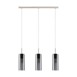 Satin Nickel Pendant Ceiling Light With Black Transparent Glass Shade - E27 Bulb Compatible