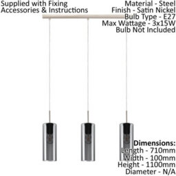 Satin Nickel Pendant Ceiling Light With Black Transparent Glass Shade - E27 Bulb Compatible - thumbnail 2