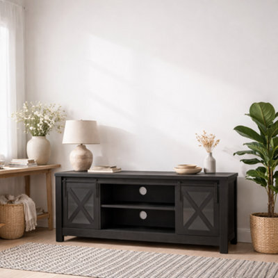 Wyld Haus Denmark Black Matt Wood And Glass Tv Media Unit, 2 Doors, Compact - image 1