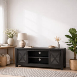 Wyld Haus Denmark Black Matt Wood And Glass Tv Media Unit, 2 Doors, Compact - thumbnail 1