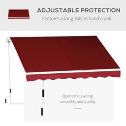 Outsunny 2.5M X 2M Garden Patio Manual Awning Canopy W/ Winding Handle Red - thumbnail 6