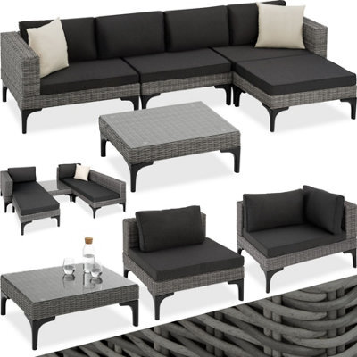 Tectake Garden Furniture Set Konstanza - Modular Outdoor Sofa, Footstool, Coffee Table - Grey - image 1