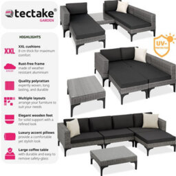 Tectake Garden Furniture Set Konstanza - Modular Outdoor Sofa, Footstool, Coffee Table - Grey - thumbnail 2
