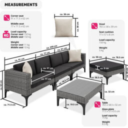 Tectake Garden Furniture Set Konstanza - Modular Outdoor Sofa, Footstool, Coffee Table - Grey - thumbnail 6