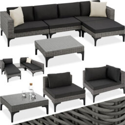 Tectake Garden Furniture Set Konstanza - Modular Outdoor Sofa, Footstool, Coffee Table - Grey - thumbnail 1