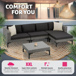 Tectake Garden Furniture Set Konstanza - Modular Outdoor Sofa, Footstool, Coffee Table - Grey - thumbnail 4