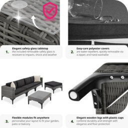 Tectake Garden Furniture Set Konstanza - Modular Outdoor Sofa, Footstool, Coffee Table - Grey - thumbnail 5