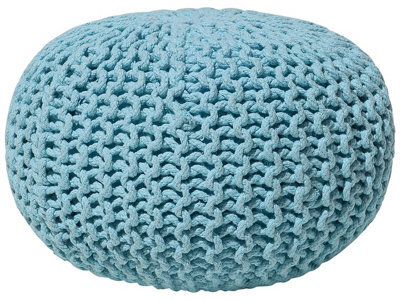 Wyld And Coco Light Blue Knitted Pouf Ottoman 40 X 25 Cm - Round Cotton Footstool - image 1
