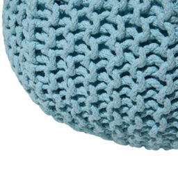 Wyld And Coco Light Blue Knitted Pouf Ottoman 40 X 25 Cm - Round Cotton Footstool - thumbnail 5
