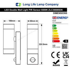 Long Life Lamps Company 12W Black Led Double Outdoor Wall With Pir Movement Sensor Stainless Steel Cool White Zlc366Bsen - thumbnail 2