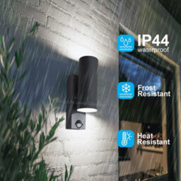 Long Life Lamps Company 12W Black Led Double Outdoor Wall With Pir Movement Sensor Stainless Steel Cool White Zlc366Bsen - thumbnail 9