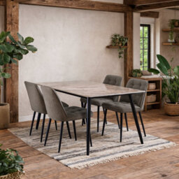 Wyld Haus Belfast Brown Ceramic Dining Table With Black Steel Base And 4 Taupe Fabric Chairs - thumbnail 2