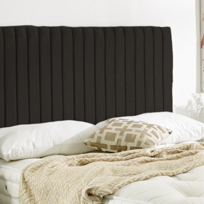 "Urban Textures Luxury 20"" High Velvet Fabric Upholstered Bed Headboard Thin Vertical Lines - Black" - image 1
