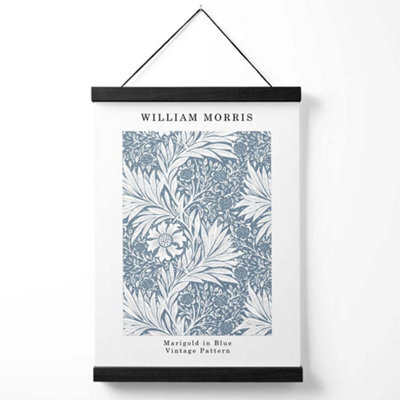 Artze Wall Art William Morris Marigold In Blue Art Print Size A4 With Black Frame - image 1