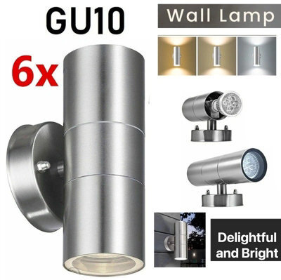 ATEK 6 Pack Silver Outside Up And Down Gu10 Wall Lights, Ip44 Waterproof Up Down Mains Power Stainless Steel Exterior Sconce - image 1