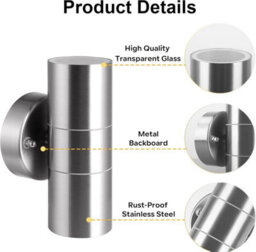 ATEK 6 Pack Silver Outside Up And Down Gu10 Wall Lights, Ip44 Waterproof Up Down Mains Power Stainless Steel Exterior Sconce - thumbnail 4