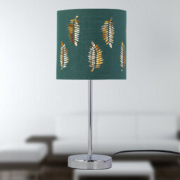 First Choice Lighting Chrome Stick Table Lamp With Dark Green Fern Cut Out Shade - thumbnail 6