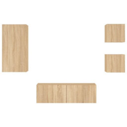 Berkfield Durable 4 Piece Tv Wall Cabinets With Led Lights Sonoma Oak - thumbnail 7