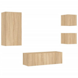 Berkfield Durable 4 Piece Tv Wall Cabinets With Led Lights Sonoma Oak - thumbnail 3