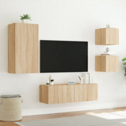 Berkfield Durable 4 Piece Tv Wall Cabinets With Led Lights Sonoma Oak - thumbnail 5