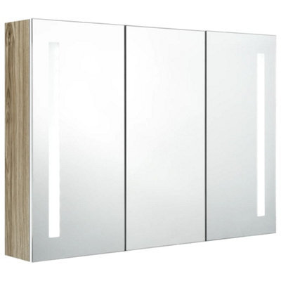 Berkfield Stylish Led Bathroom Mirror Cabinet 89X14X62 Cm White And Oak - image 1