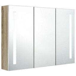 Berkfield Stylish Led Bathroom Mirror Cabinet 89X14X62 Cm White And Oak