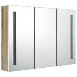 Berkfield Stylish Led Bathroom Mirror Cabinet 89X14X62 Cm White And Oak - thumbnail 4
