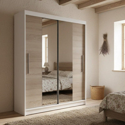 Neomi 01 120 Cm Sliding Door Wardrobe With Mirror Body White Front Sonoma - image 1