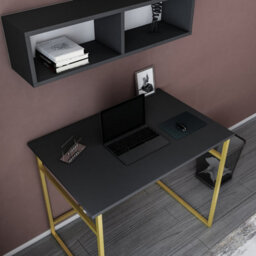 Decorotika Hussum Writing Desk Laptop Desk Floating Shelf Included Gold Anthracite - thumbnail 3