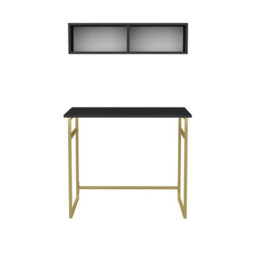 Decorotika Hussum Writing Desk Laptop Desk Floating Shelf Included Gold Anthracite - thumbnail 4