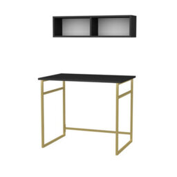 Decorotika Hussum Writing Desk Laptop Desk Floating Shelf Included Gold Anthracite - thumbnail 5