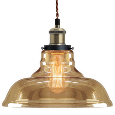 Long Life Lamps Company Vintage Glass Bowl Pendant Light Shade Smoked Antique Brass M0083 - image 1