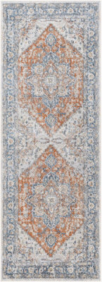 Livabliss Lillian-Washable Blue Brown Traditional Vintage Boho Living Dining Rug 80 X 220 Cm Easy Care, Non Shedding - image 1