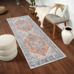 Livabliss Lillian-Washable Blue Brown Traditional Vintage Boho Living Dining Rug 80 X 220 Cm Easy Care, Non Shedding - thumbnail 2