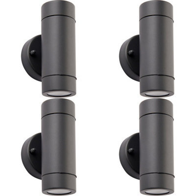 4 Pack Up & Down Twin Outdoor Ip44 Wall Light - 2 X 7W Gu10 Led - Anthracite - image 1