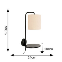 Valuelights Ryan Natural Linen Lamp Shade Black Metal Wall With Black Wood Shelf - thumbnail 6