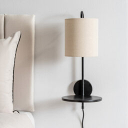 Valuelights Ryan Natural Linen Lamp Shade Black Metal Wall With Black Wood Shelf - thumbnail 5