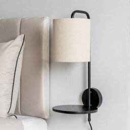 Valuelights Ryan Natural Linen Lamp Shade Black Metal Wall With Black Wood Shelf - thumbnail 4