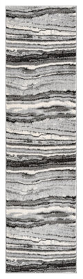 Obsidian Modern Low Pile Area Rug - Coast Waves Abstract Design Grey 60Cm X 220Cm - image 1