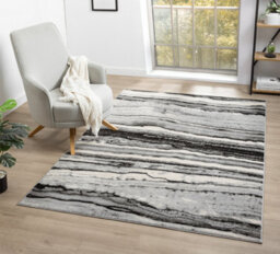 Obsidian Modern Low Pile Area Rug - Coast Waves Abstract Design Grey 60Cm X 220Cm - thumbnail 6