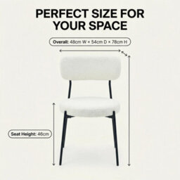 Set Of 2 White Boucle Stackable Dining Chairs, Teddy Fabric Upholstered Kitchen Chairs With Angled Black Metal Legs, Vanity - thumbnail 7