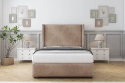 "Sloomy Stratford Mink Naples Divan Bed Set No Drawers With 54"" Wingback & 12"" Footboard 4'6 Double" - thumbnail 1