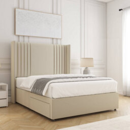 Bsspoke Cheshire Divan Bed Set Cream Plush Velvet 54Inch Panel Headboard & Mattress No Drawers In 3Ft 4Ft 4Ft6 5Ft 6Ft - thumbnail 2