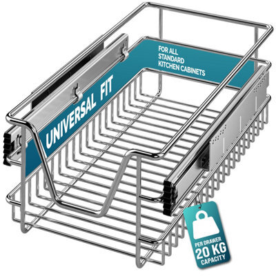 Casaria Pull Out Telescopic Kitchen Drawer, For 30Cm Units - 26Cm Internal Cabinet Dimensions, Chrome-Plated, 20Kg Load - image 1
