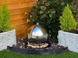 Outdoor Living UK 40Cm Stainless Steel Sphere Modern Metal Solar Water Feature - thumbnail 5